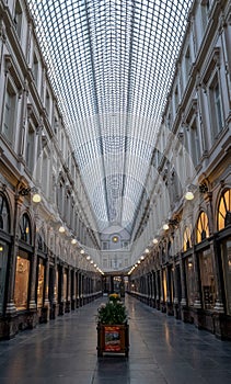 Galeries Royales Saint Hubert. Ornate nineteenth century shopping arcades in the centre of Brussels, Belgium