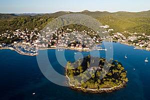 Galevac islet and Preko town, Ugljan island, Croatia