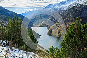 Galgenbichl dam and reservoir in the Hohe Tauern range within Carinthia, Austria