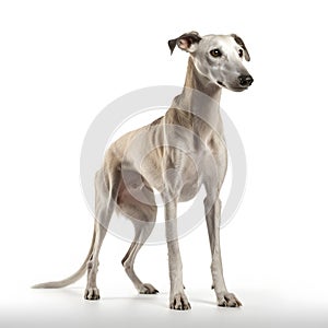 Galgo Espaol breed dog isolated on white background photo