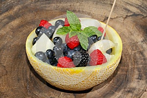 Galia melon, cantaloupe, raspberries, blackberries, blueberries