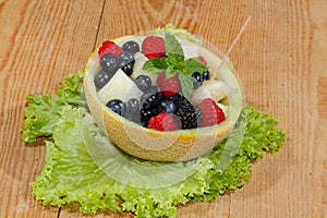 Galia melon, cantaloupe, raspberries, blackberries, blueberries