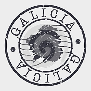 Galicia, Spain Stamp Postal. A Map Silhouette Seal. Passport Round Design. Emblema Vector Icon Design Retro Travel.