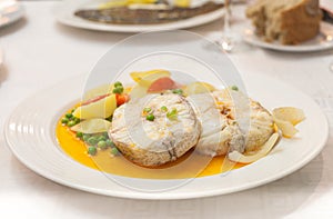 Galician Hake is a popular dish from North West Spain noted for its fresh fish and seafood photo