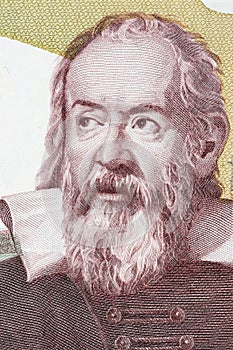 Galileo Galilei portrait from Italian money