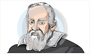 Galileo galilei portrait in line art illustration. vector