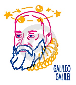 Galileo Galilei vector sketch portrait isolated