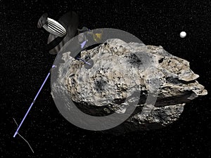 Galileo spacecraft discovering Dactyl orbiting the asteroid Ida photo