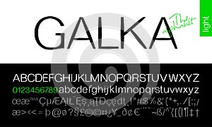 Galka Light Sans Serif Font. Stylized modern alphabet for branding projects, homeware design, packaging