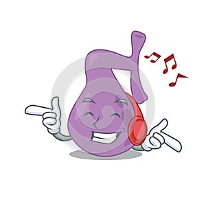 Gall bladder Cartoon design concept listening music on headphone