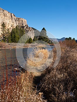 Gallatin River Flowing Past Yellowstone Cliffs photo