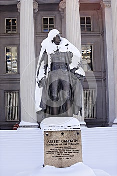 Gallatin Statue Snow US Treasury Washington DC