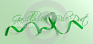Vesícula biliar a bilis tubería cáncer conciencia caligrafía póster diseno. realista verde cinta. es un 