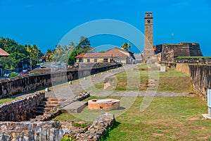 Galle fort clock tower looking over military bastions, Sri Lanka