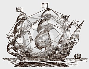 Galleon from the 16th century at sea