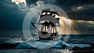 Galleon Battling Stormy Seas