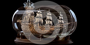 A galleon in a glass bottle.