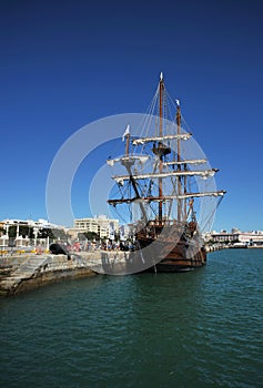 Galleon in the seaport of the ancient city of Cadiz.