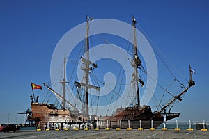 Galleon in the seaport of the ancient city of Cadiz.