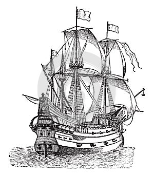 Galleon, vintage illustration