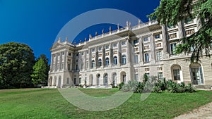 Galleria d'Arte Moderna timelapse hyperlapse in Milan, Italy, View from Giardini Di Villa Reale Comunale.