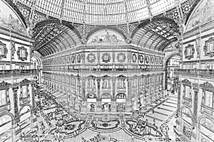 Galleria Vittorio Emanuele II in Milan, Italy - Sketch effect