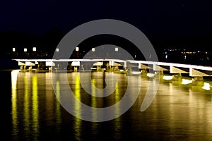 Gallery bridge with yellow light