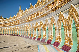 Gallery of a cave pagoda U Min Thonze Temple. Sagayn neighborhood of the city of Mandalay, Myanmar