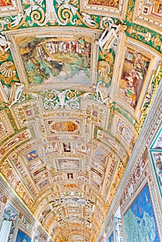 Gallery ceiling at the Vatican Museum in the Vatican City, Rome, Italy