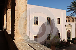 gallery and commons in an orthodox monastery (arkadi) in crete