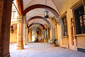 Gallery in the courtyard of the Palazzo Comunale in Bologna. photo