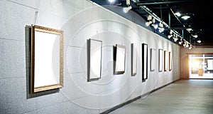 Gallery interior with group of empty frames