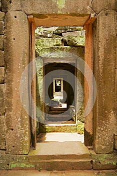 Gallery at the ruins of the Preah Khan temple in Siem Reap, Cambodia.