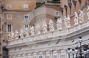 Gallery of saints, fragment of colonnade of St. Peters Basilica, Rome