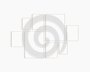 Gallery wall mockup. Set of 8 light wood frames. Gallery wall frame mockup.