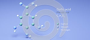 Gallic acid, molecular structures, phenolic acid, 3d model, Structural Chemical Formula and Atoms with Color Coding