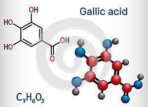 Gallic acid, trihydroxybenzoic acid molecule, is phenolic acid, found in gallnuts, sumac, witch hazel, tea leaves and