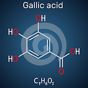 Gallic acid, trihydroxybenzoic acid molecule, is phenolic acid, found in gallnuts, sumac, witch hazel, tea leaves and