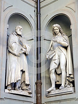 Gallileo Galilei and Pier Antonio Micheli Statues, Ufizzi Gallery, Florence, Italy