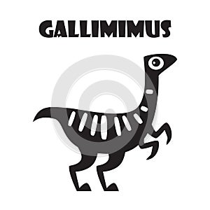 Gallimimus . Cute dinosaurs cartoon characters . Silhouette black isolated color .