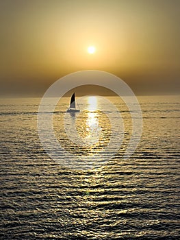 Gallipoli Puglia Salento Italy. Sailing boat at sunset