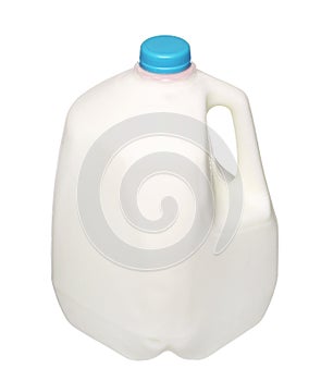 Gallon Milk Bottle with blue Cap Isolated on White