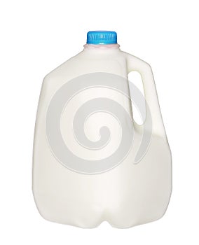 Gallon Milk Bottle with blue Cap Isolated on White
