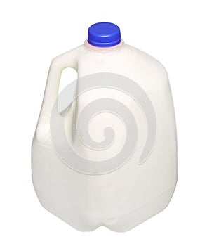 Gallon Milk Bottle with blue Cap Isolated on White photo