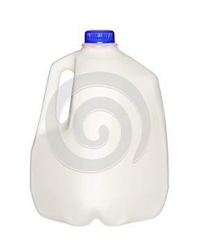 Gallon Milk Bottle with blue Cap Isolated on White photo