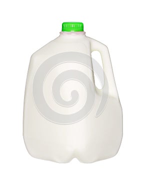 Gallon Milk Bottle with green Cap Isolated on White