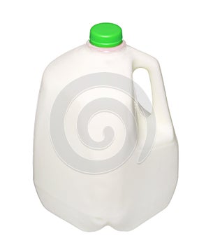 Gallon Milk Bottle with green Cap on White