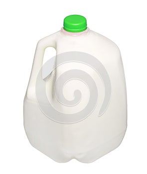 Gallon Milk Bottle with green Cap on White