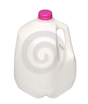 Gallon Milk Bottle with pink Cap Isolated on White