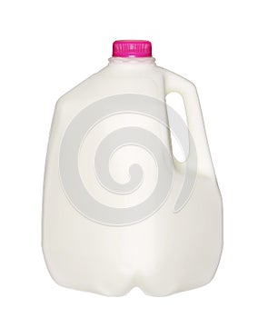 Gallon Milk Bottle with pink Cap on White